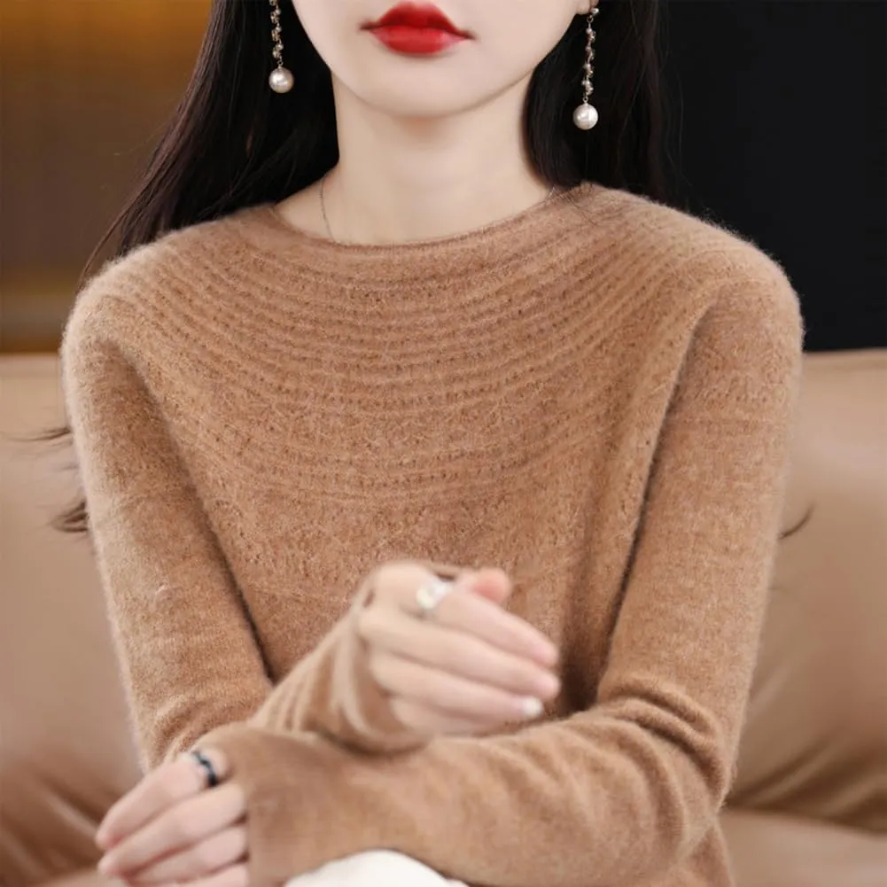 100% Merino Wool Sweaters Women's Fall Winter Warm Soft Knitted Loose Pullover Crew Neck Long Sleeves