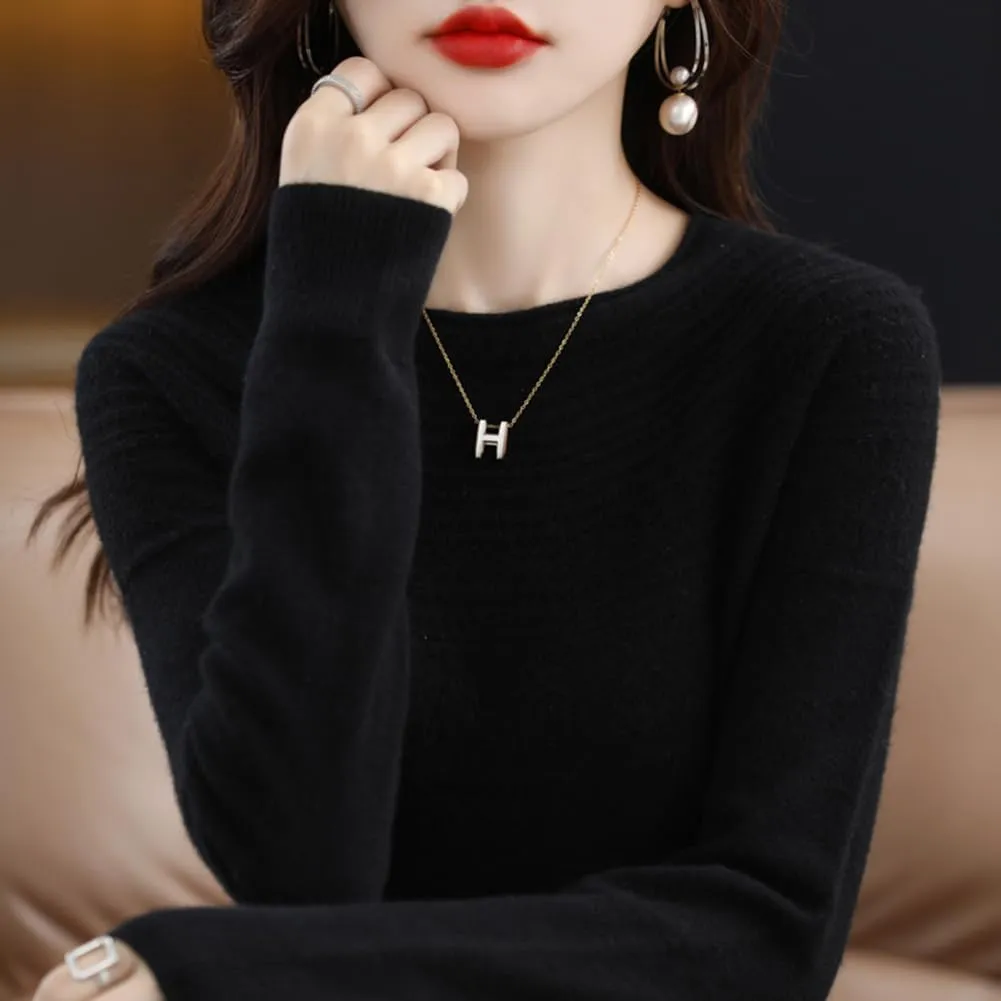 100% Merino Wool Sweaters Women's Fall Winter Warm Soft Knitted Loose Pullover Crew Neck Long Sleeves