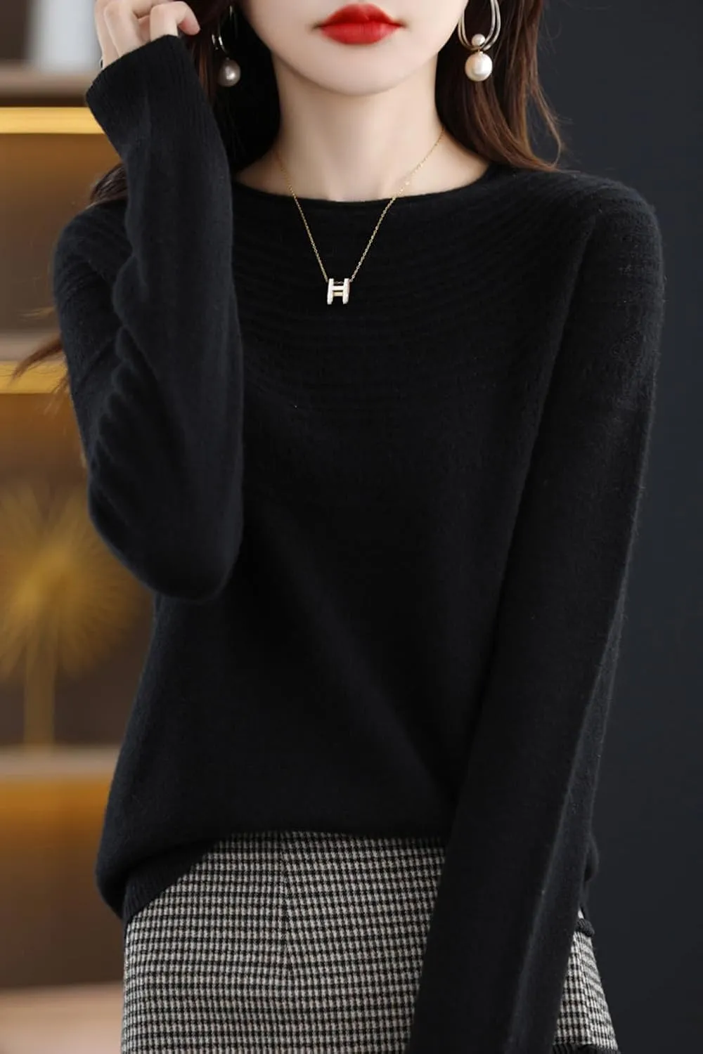 100% Merino Wool Sweaters Women's Fall Winter Warm Soft Knitted Loose Pullover Crew Neck Long Sleeves