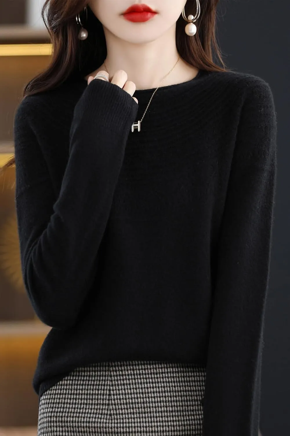 100% Merino Wool Sweaters Women's Fall Winter Warm Soft Knitted Loose Pullover Crew Neck Long Sleeves