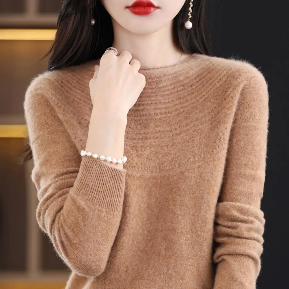 100% Merino Wool Sweaters Women's Fall Winter Warm Soft Knitted Loose Pullover Crew Neck Long Sleeves