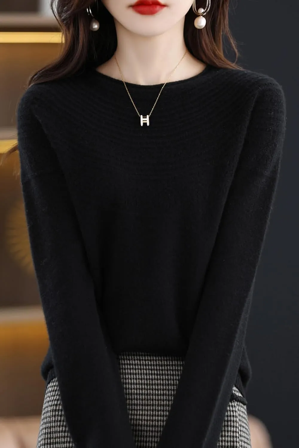 100% Merino Wool Sweaters Women's Fall Winter Warm Soft Knitted Loose Pullover Crew Neck Long Sleeves