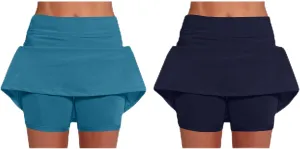 2 Pack Womens Athletic Skirts Basic Running Skorts Lightweight High Waisted Gym Workout Skirt with Built in Shorts
