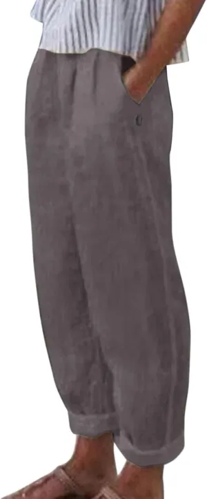 2025 Linen Pants for Women Summer High Waist Elastic Straight Leg Lounge Pant Casual Loose Lightweight Beach Trousers