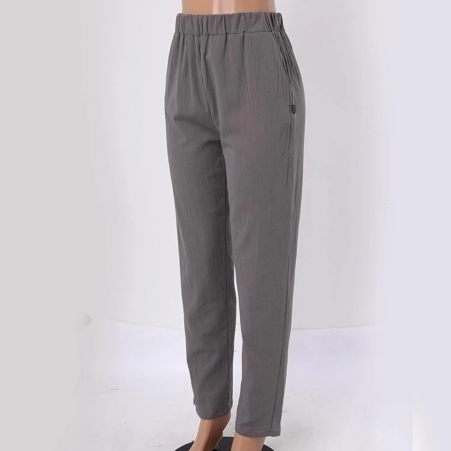 2025 Linen Pants for Women Summer High Waist Elastic Straight Leg Lounge Pant Casual Loose Lightweight Beach Trousers