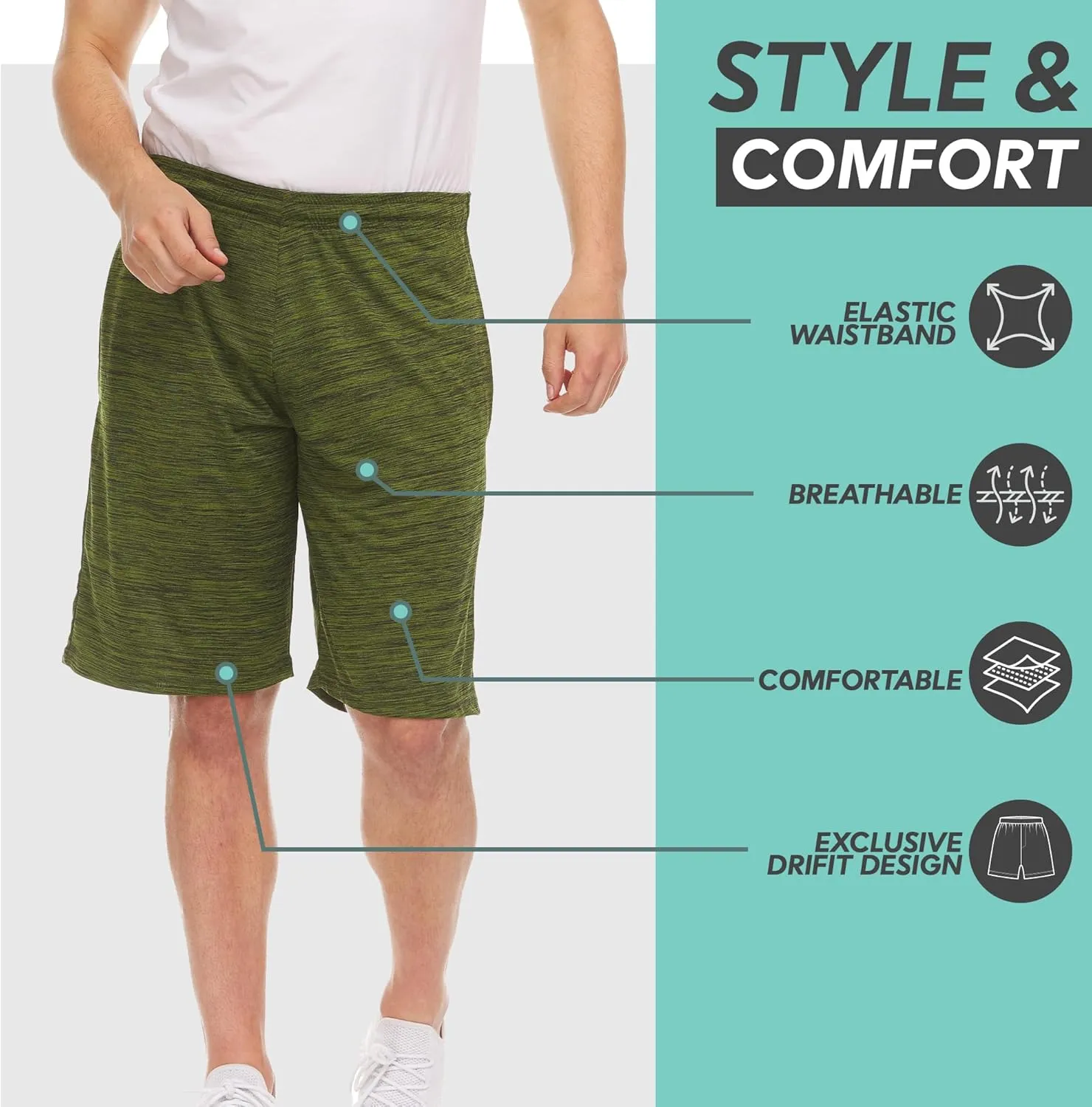 3 Pack Men's Athletic Shorts with Pockets  9-Inch Gym Workout Shorts for Men Basketball Soccer Sports Training Up to 3X