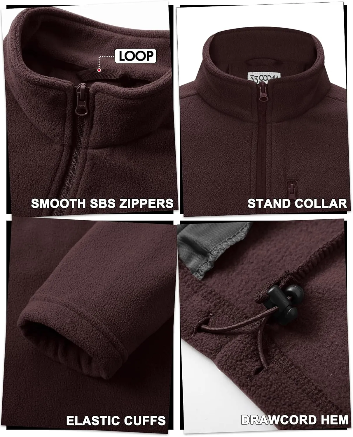 33,000ft Men's Full Zip Fleece Jacket Lightweight Warm Soft Polar Long Sleeve Jackets with Pockets for Winter Hiking Casual