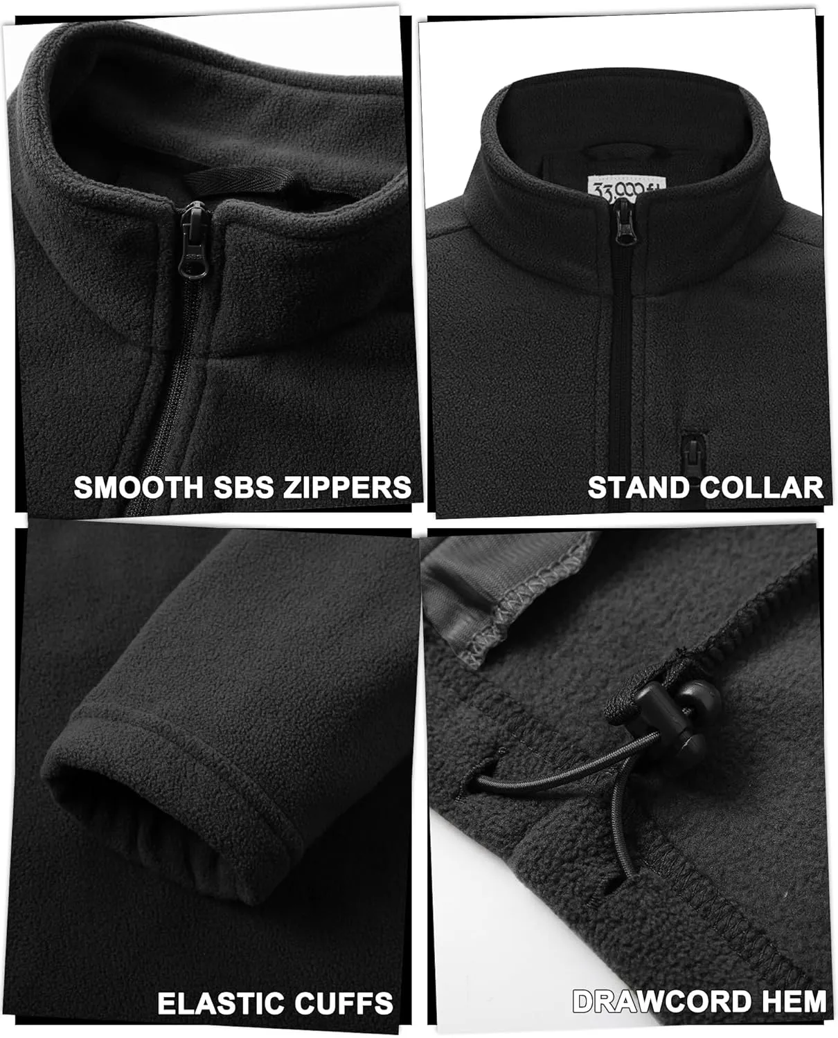 33,000ft Men's Full Zip Fleece Jacket Lightweight Warm Soft Polar Long Sleeve Jackets with Pockets for Winter Hiking Casual