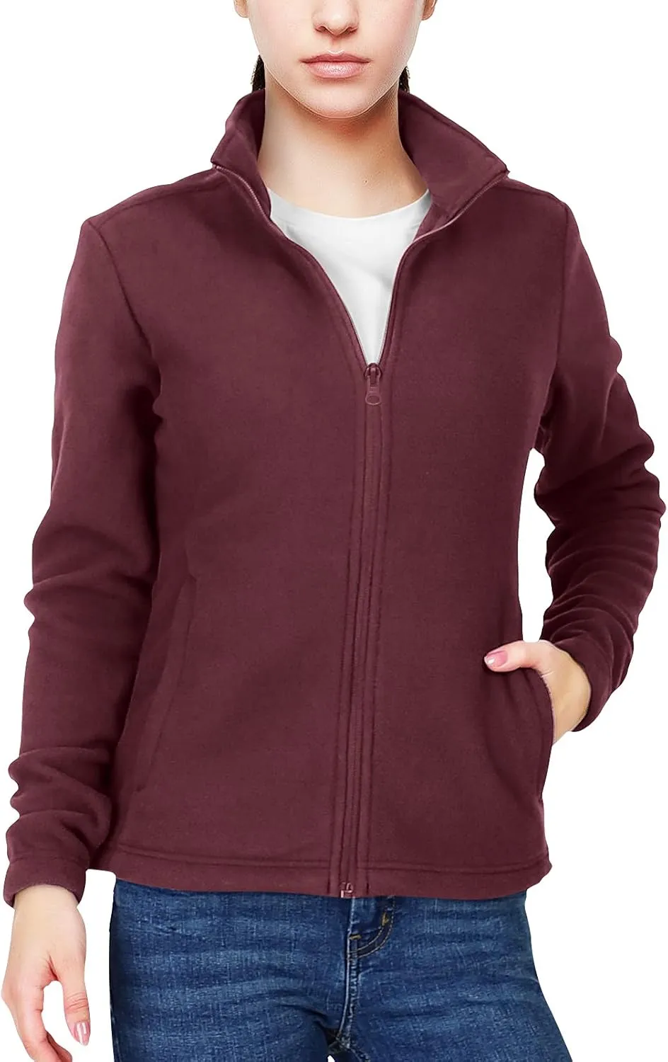 33,000ft Women's Zip Up Fleece Jacket, Long Sleeve Warm Soft Polar Lightweight Coat with Pockets for Winter