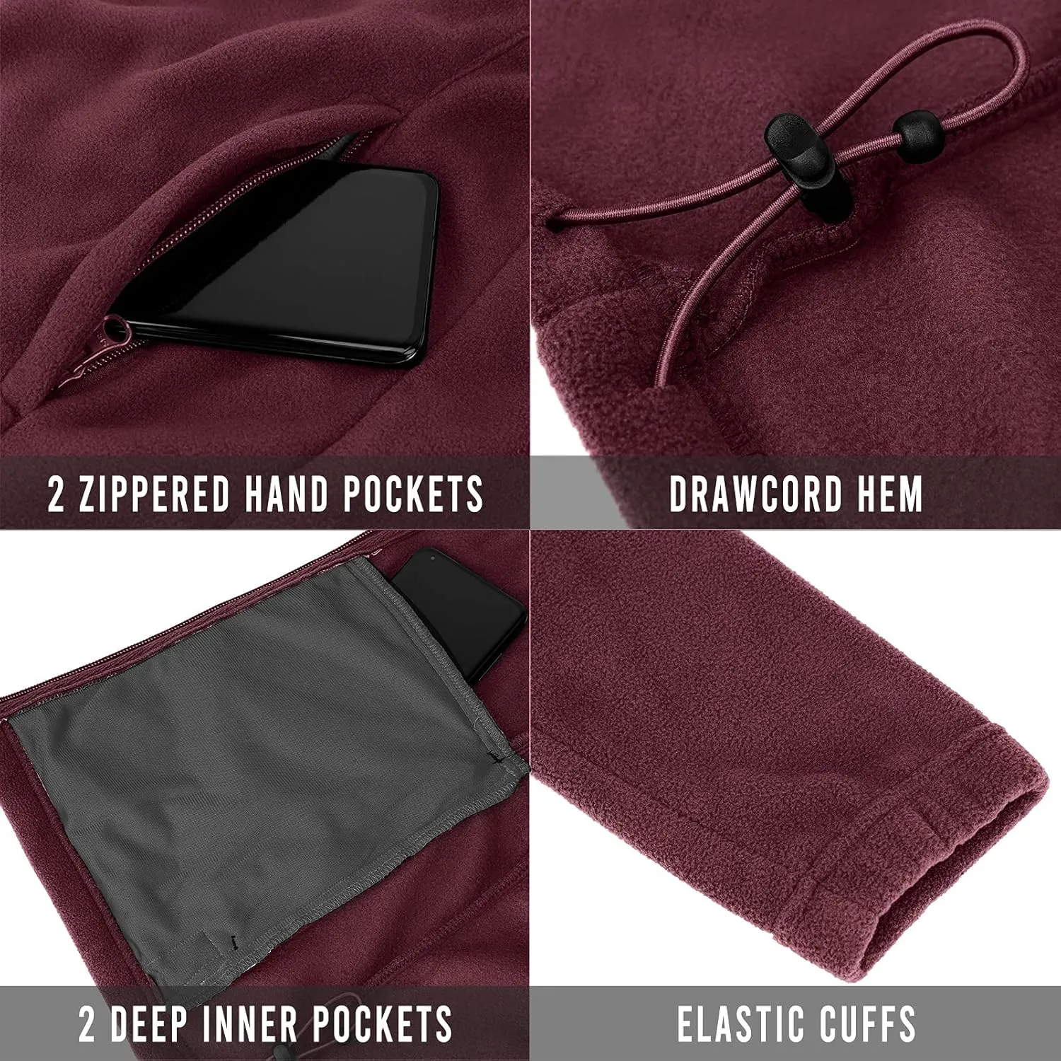 33,000ft Women's Zip Up Fleece Jacket, Long Sleeve Warm Soft Polar Lightweight Coat with Pockets for Winter