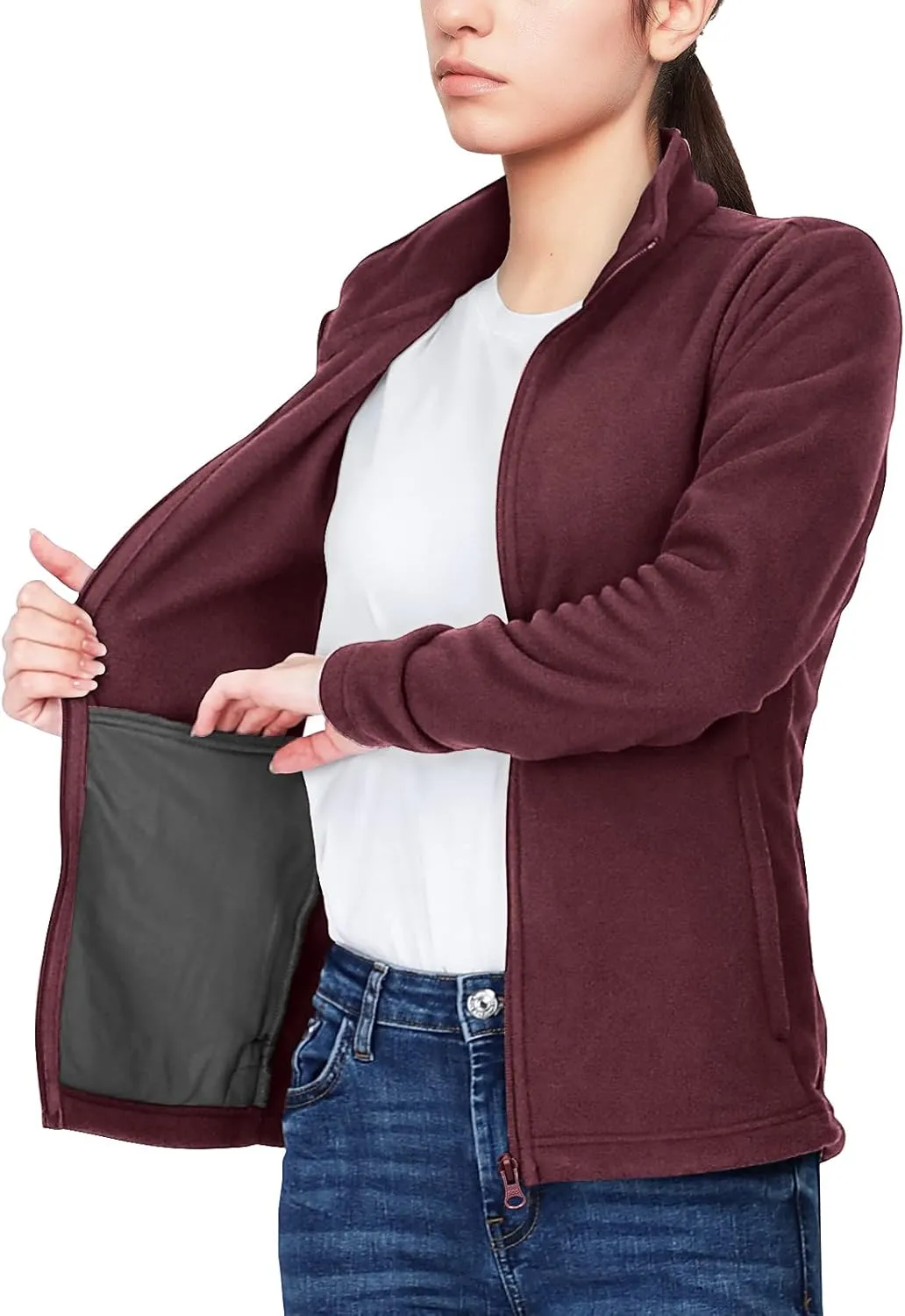 33,000ft Women's Zip Up Fleece Jacket, Long Sleeve Warm Soft Polar Lightweight Coat with Pockets for Winter