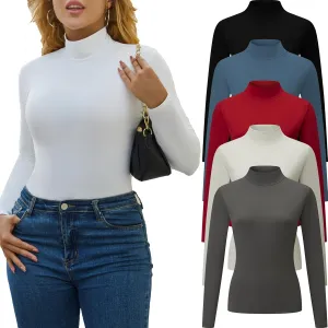 5 Piece Women's T-Shirts Turtleneck Long Sleeve Tops High Neck Fitted Layering Warm Base Fall Winter Basic Tees