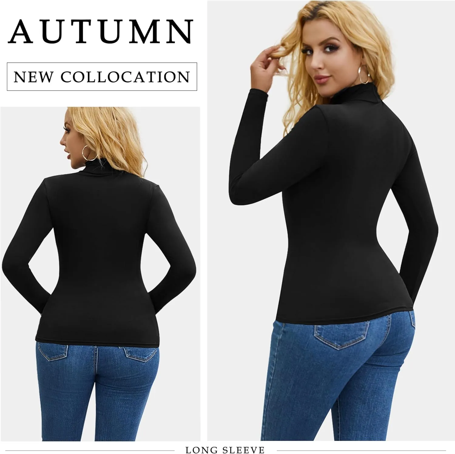 5 Piece Women's T-Shirts Turtleneck Long Sleeve Tops High Neck Fitted Layering Warm Base Fall Winter Basic Tees