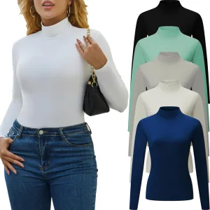 5 Piece Women's T-Shirts Turtleneck Long Sleeve Tops High Neck Fitted Layering Warm Base Fall Winter Basic Tees