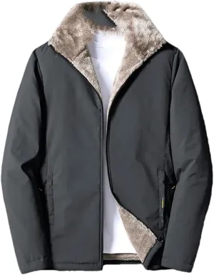 Adhdyuud Men Casual Padded Cotton Jacket Coat Windbreaker Lamb Wool Parka Oversize Warm Fleece Jackets Dark gray9 XL(55-65kg)