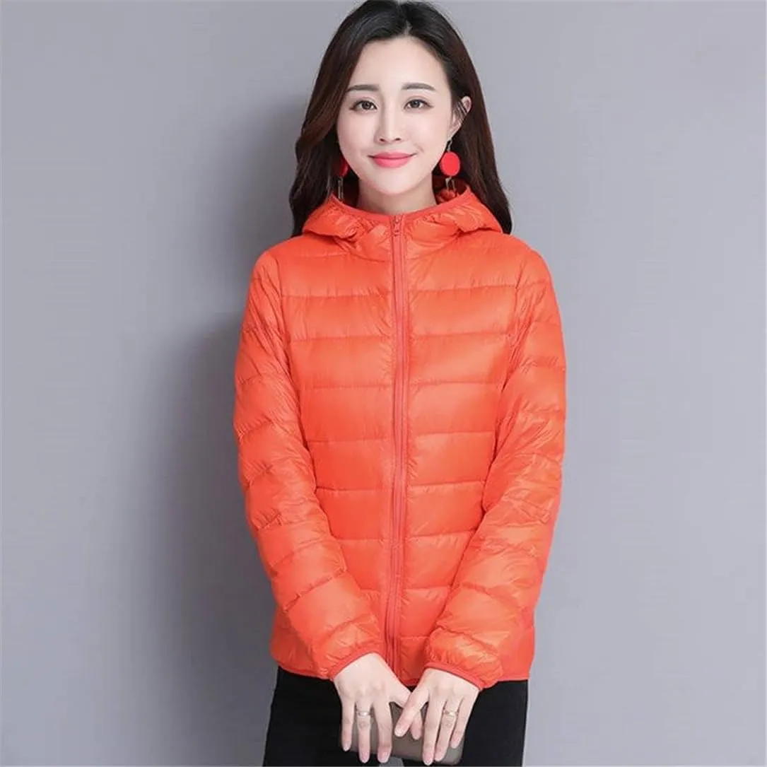 Adhdyuud Women Down Cropped Jackets Winter Warm Cotton Padded Parkas Hooded Collar Short Slim Coats
