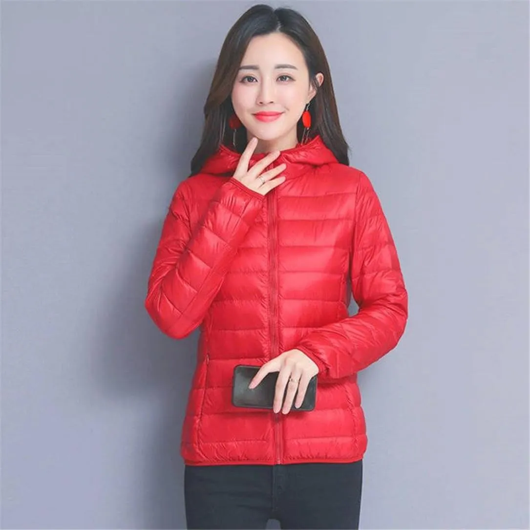 Adhdyuud Women Down Cropped Jackets Winter Warm Cotton Padded Parkas Hooded Collar Short Slim Coats