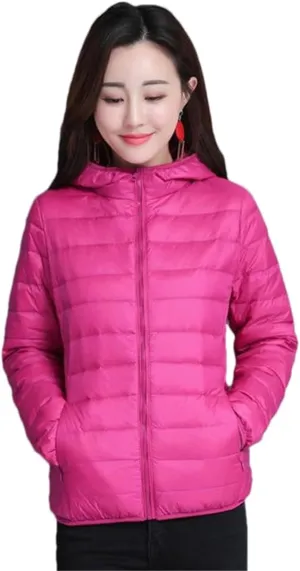 Adhdyuud Women Down Cropped Jackets Winter Warm Cotton Padded Parkas Hooded Collar Short Slim Coats