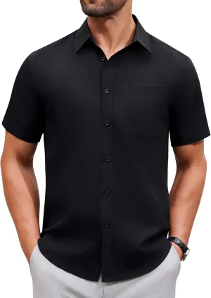 Alimens & Gentle Mens Short Sleeve Dress Shirt Wrinkle Free Solid Casual Button Down Shirts for Summer Business Wedding