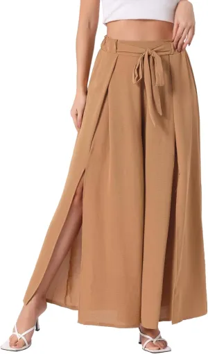 Allegra K Women's High Slit Hem High Waist Casual Wide Leg Long Palazzo Pants