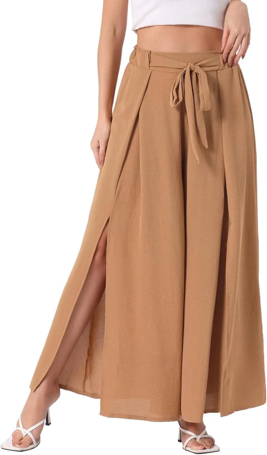 Allegra K Women's High Slit Hem High Waist Casual Wide Leg Long Palazzo Pants