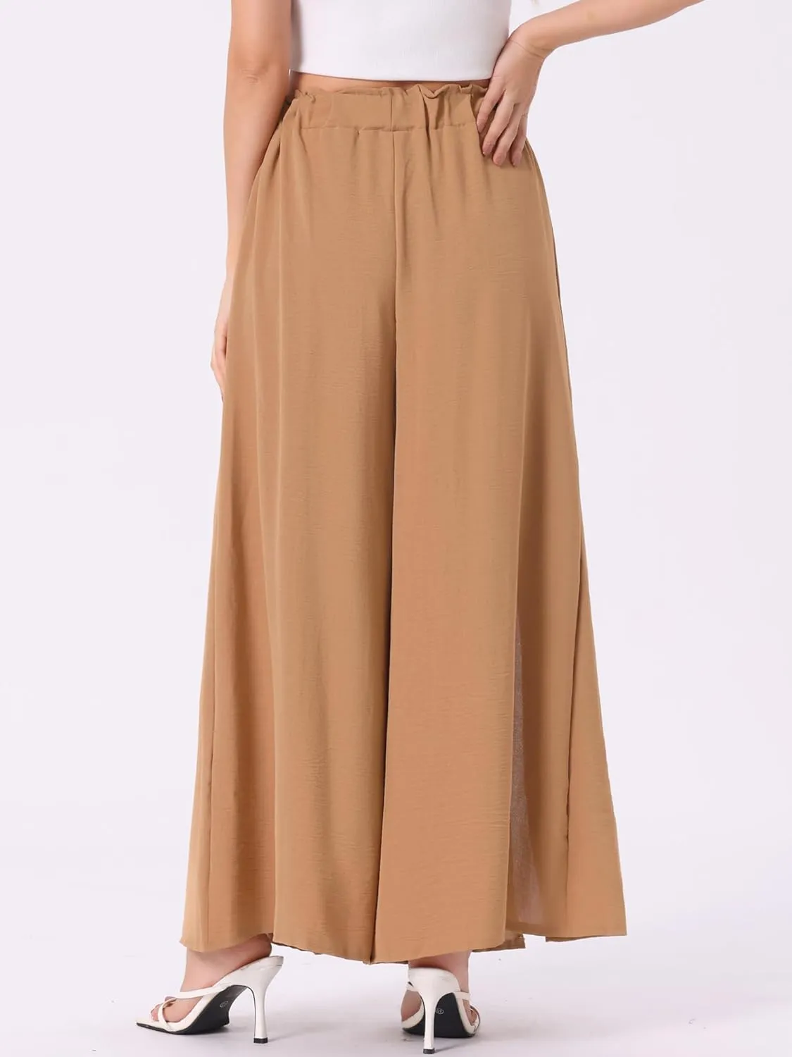 Allegra K Women's High Slit Hem High Waist Casual Wide Leg Long Palazzo Pants