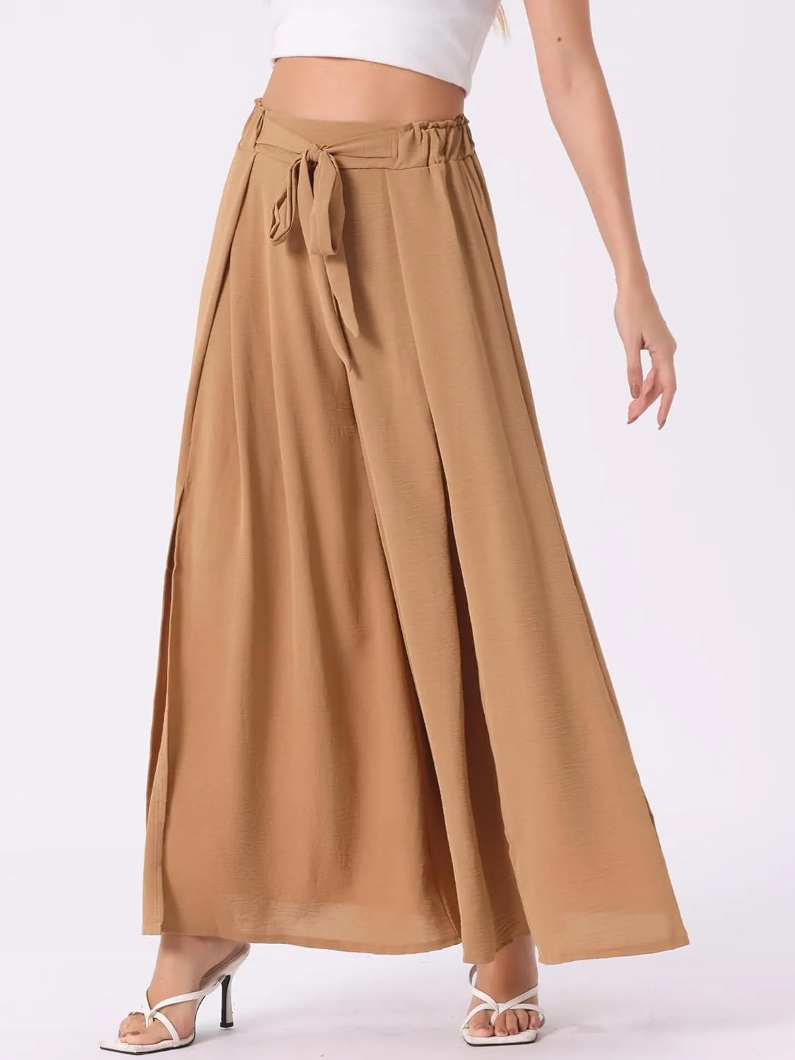 Allegra K Women's High Slit Hem High Waist Casual Wide Leg Long Palazzo Pants