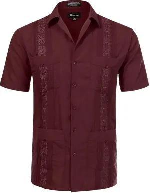 Allsense Men's Short-Sleeve Button-Down Cuban Guayabera Shirt
