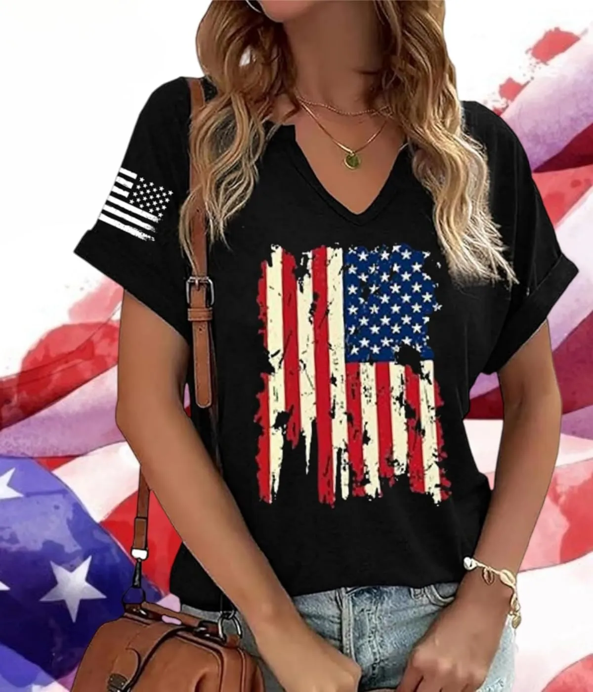 American Flag T-Shirt for Women Patriotic Graphic Tee 4th of July Independence Day Shirt Casual Short Sleeve Tops