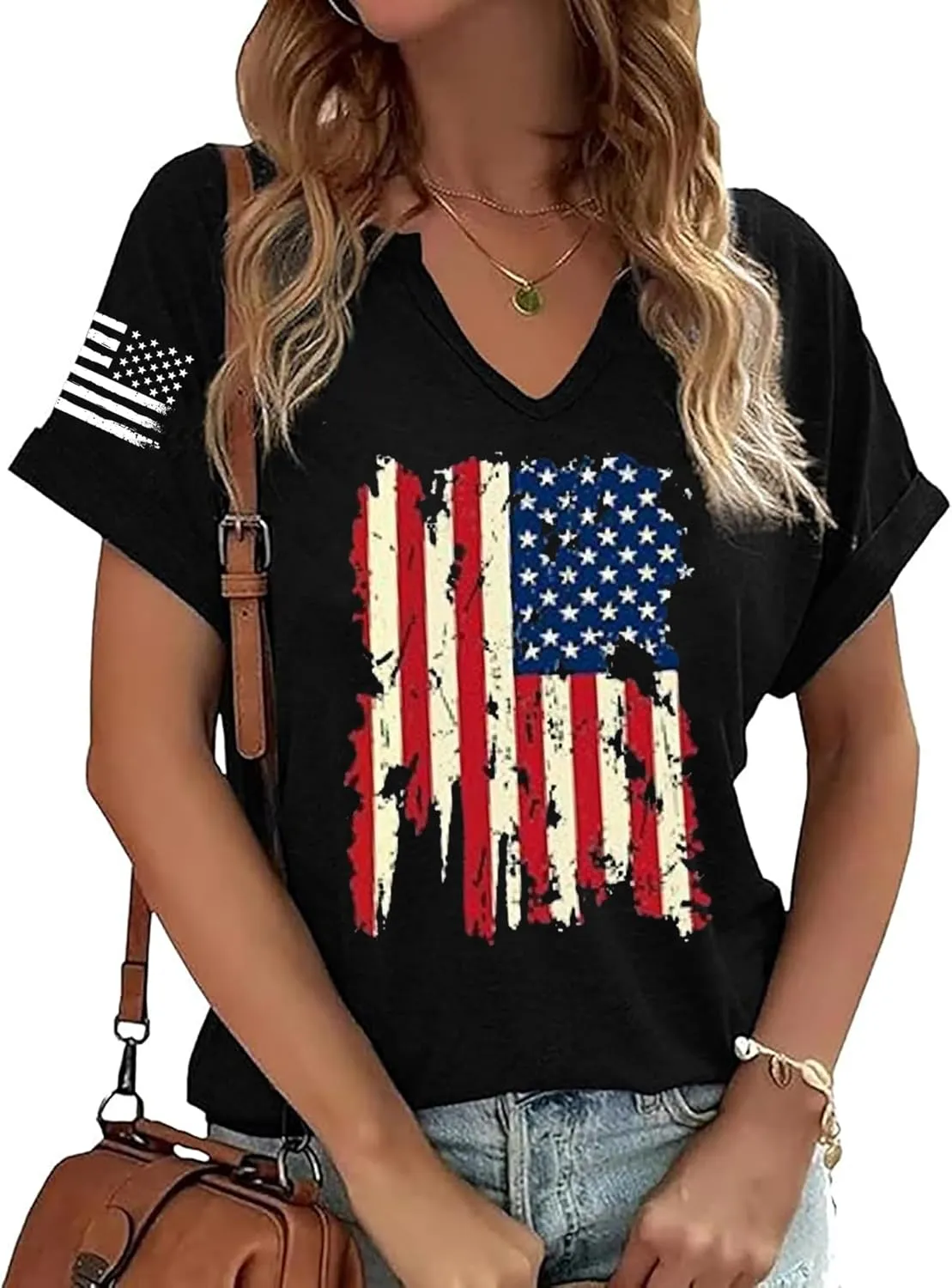 American Flag T-Shirt for Women Patriotic Graphic Tee 4th of July Independence Day Shirt Casual Short Sleeve Tops