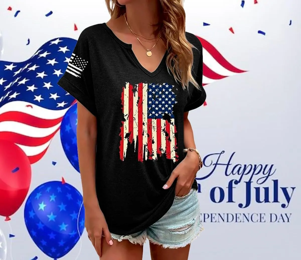 American Flag T-Shirt for Women Patriotic Graphic Tee 4th of July Independence Day Shirt Casual Short Sleeve Tops
