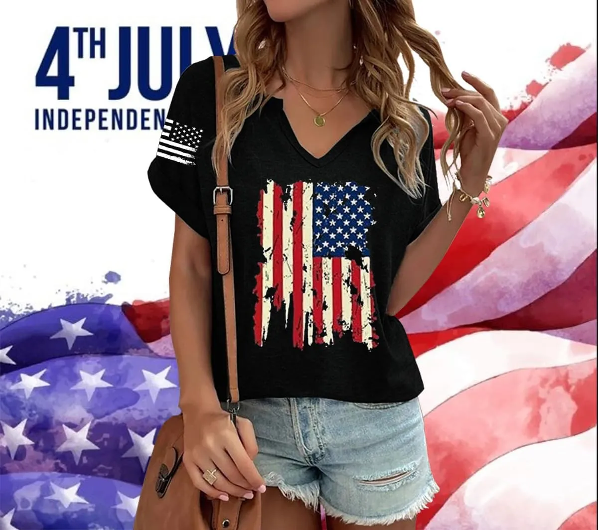 American Flag T-Shirt for Women Patriotic Graphic Tee 4th of July Independence Day Shirt Casual Short Sleeve Tops