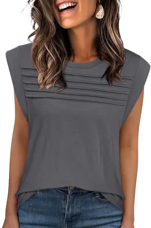 ANRABESS Tank Top for Women Summer Dressy Casual Loose Fit Pleated Shirts Cap Sleeve Tshirts 2025 Trendy Outfits Clothes