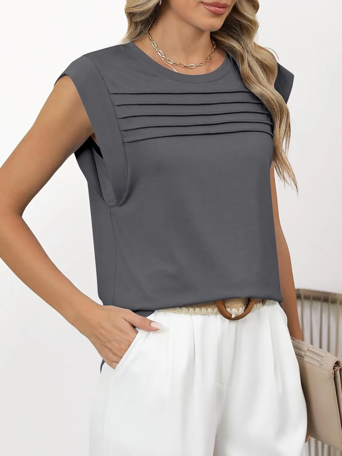 ANRABESS Tank Top for Women Summer Dressy Casual Loose Fit Pleated Shirts Cap Sleeve Tshirts 2025 Trendy Outfits Clothes