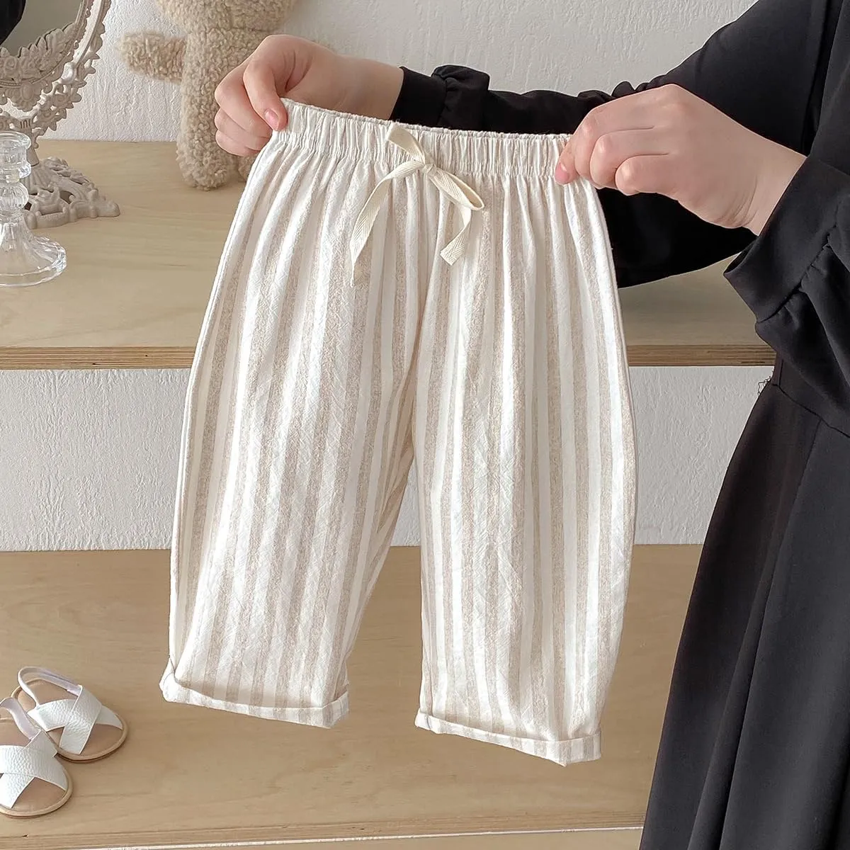 Ashmyova Classic Casual Pants for Boys Thin Cotton Stripe Elastics Waist Spring Summer Trousers Toddler Long Pants 2Pcs