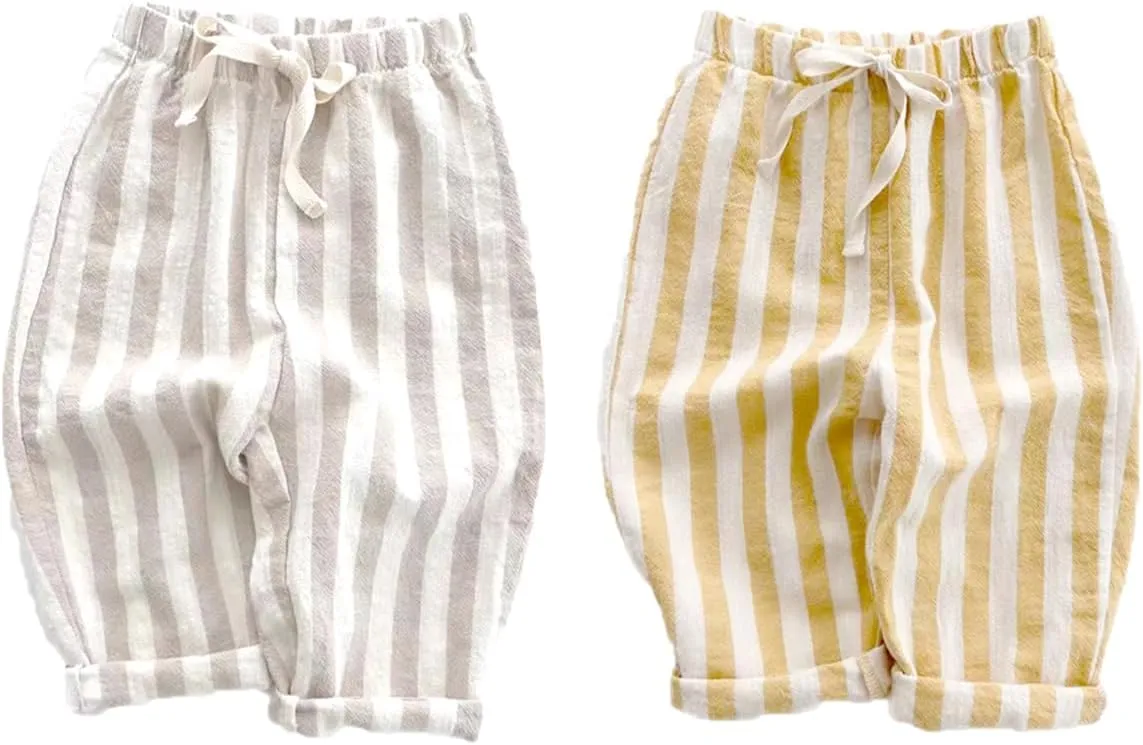Ashmyova Classic Casual Pants for Boys Thin Cotton Stripe Elastics Waist Spring Summer Trousers Toddler Long Pants 2Pcs