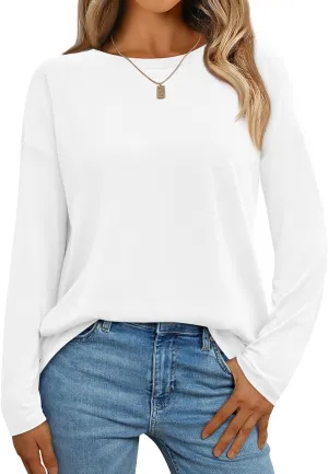 AUTOMET Womens Long Sleeve Shirts Loose Fitted Crewneck Basic Tops Casual Outfits Fall Clothes 2025