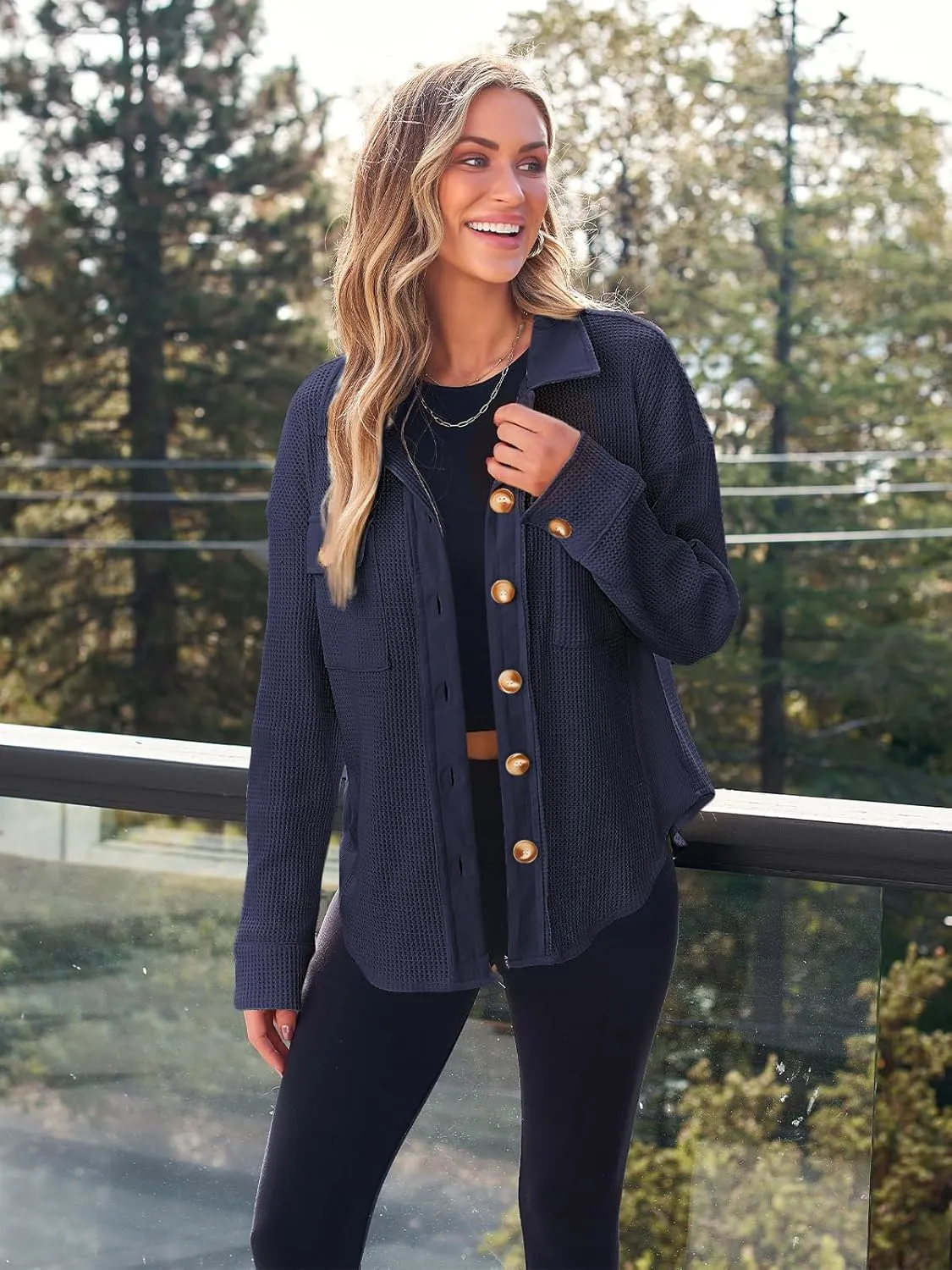 AUTOMET Womens Winter Clothes Fall Fashion Outfits 2025 Waffle Knit Clothing Oversized Button Down Shirts