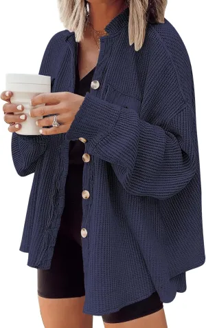 AUTOMET Womens Winter Clothes Fall Fashion Outfits 2025 Waffle Knit Clothing Oversized Button Down Shirts