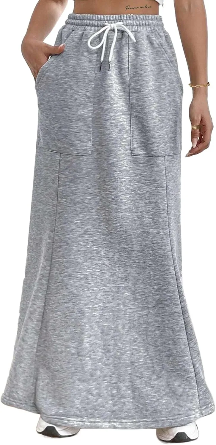 Avanova Women High Waisted Mermaid Skirt Drawstring Pocket Maxi Long Skirt