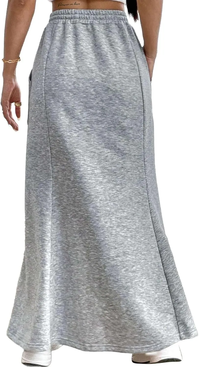 Avanova Women High Waisted Mermaid Skirt Drawstring Pocket Maxi Long Skirt