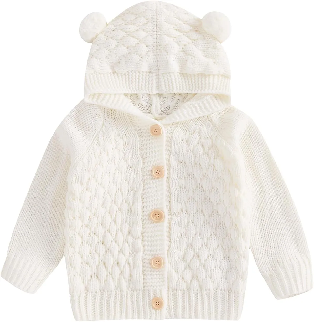 Baby Girl Boy Button Down Hooded Cardigan Winter Warm Sweater Long Sleeve Jumpers Coats Knitted Hoodies Clothes