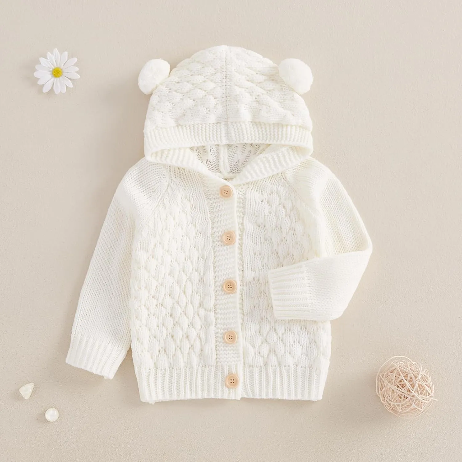 Baby Girl Boy Button Down Hooded Cardigan Winter Warm Sweater Long Sleeve Jumpers Coats Knitted Hoodies Clothes