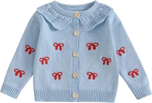Baby Girl Boy Button Down Hooded Cardigan Winter Warm Sweater Long Sleeve Jumpers Coats Knitted Hoodies Clothes