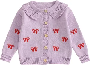 Baby Girl Boy Button Down Hooded Cardigan Winter Warm Sweater Long Sleeve Jumpers Coats Knitted Hoodies Clothes