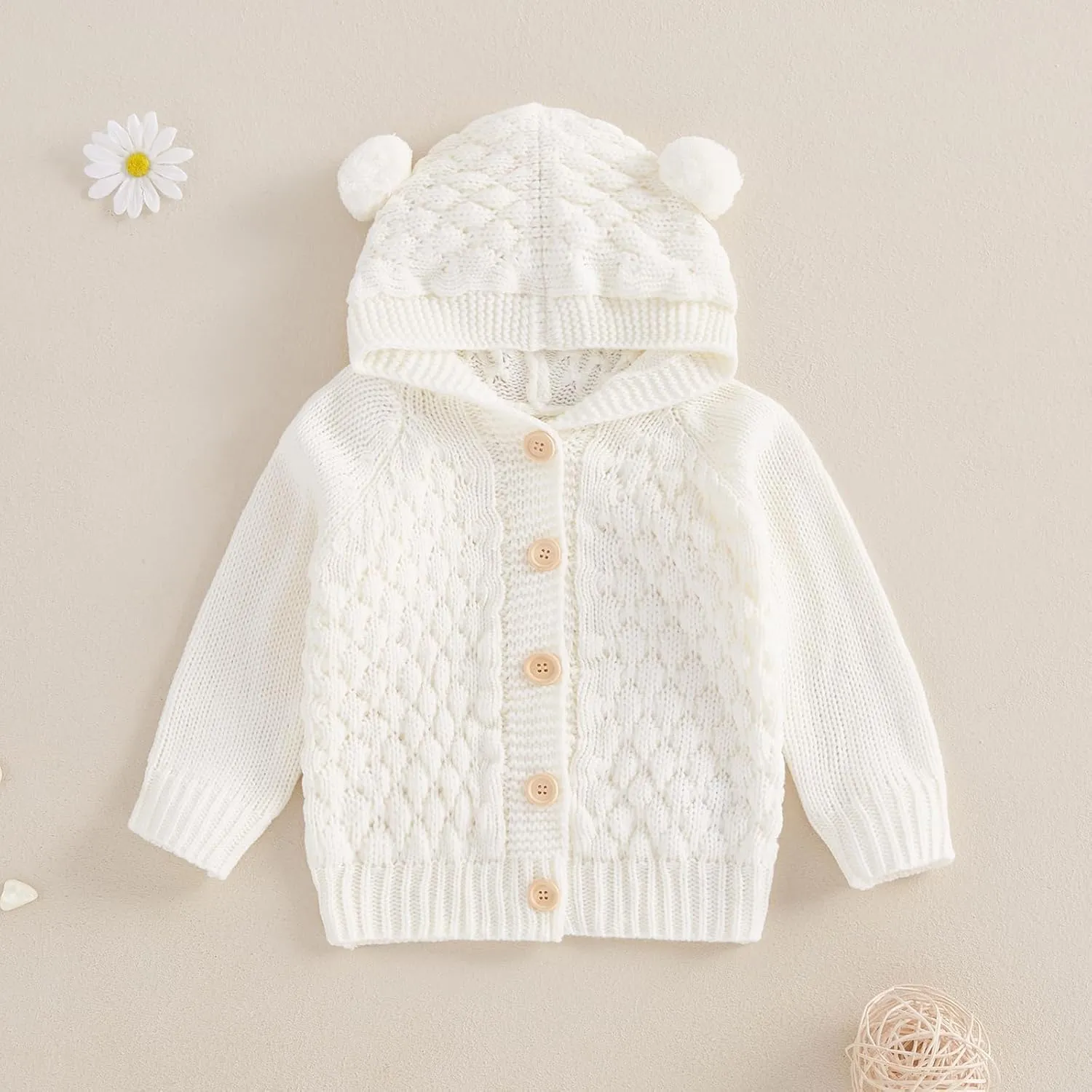 Baby Girl Boy Button Down Hooded Cardigan Winter Warm Sweater Long Sleeve Jumpers Coats Knitted Hoodies Clothes