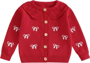 Baby Girl Boy Button Down Hooded Cardigan Winter Warm Sweater Long Sleeve Jumpers Coats Knitted Hoodies Clothes