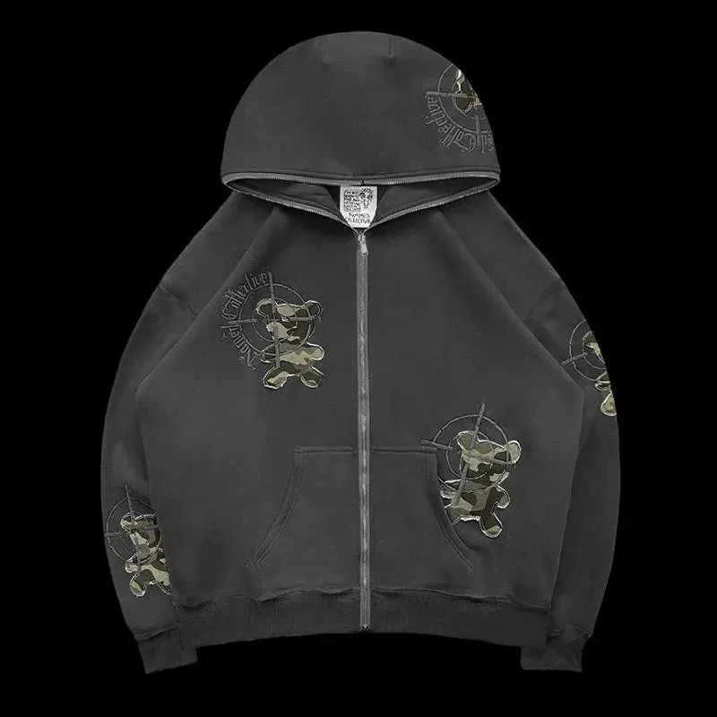 Back To School Sonicelife Y2k Gothic Harajuku Couple Hooded Sweatshirt Retro Hip Hop Long Sleeve Jacket Coats Women Zipper Loose Hoodies Sweatpants Suits