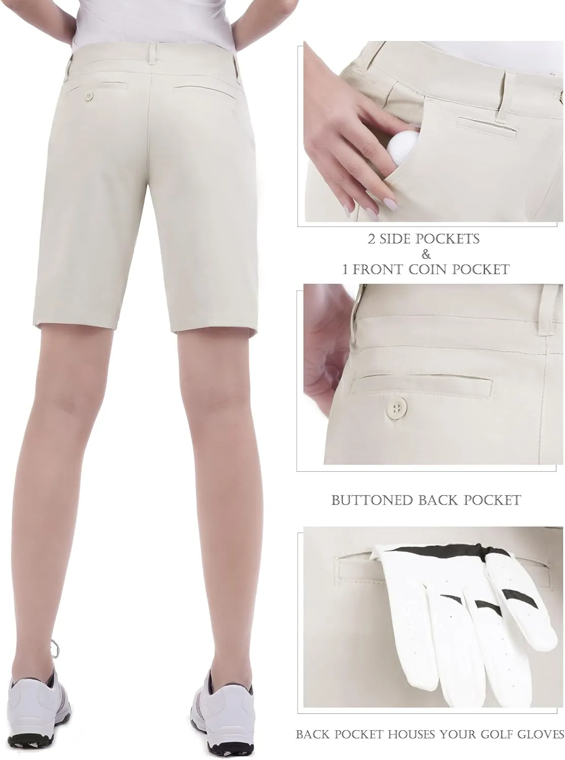 Bakery Womens Golf Shorts with Pockets 9" Quick Dry Stretch Bermuda Shorts for Ladies Summer Hiking Casual Work