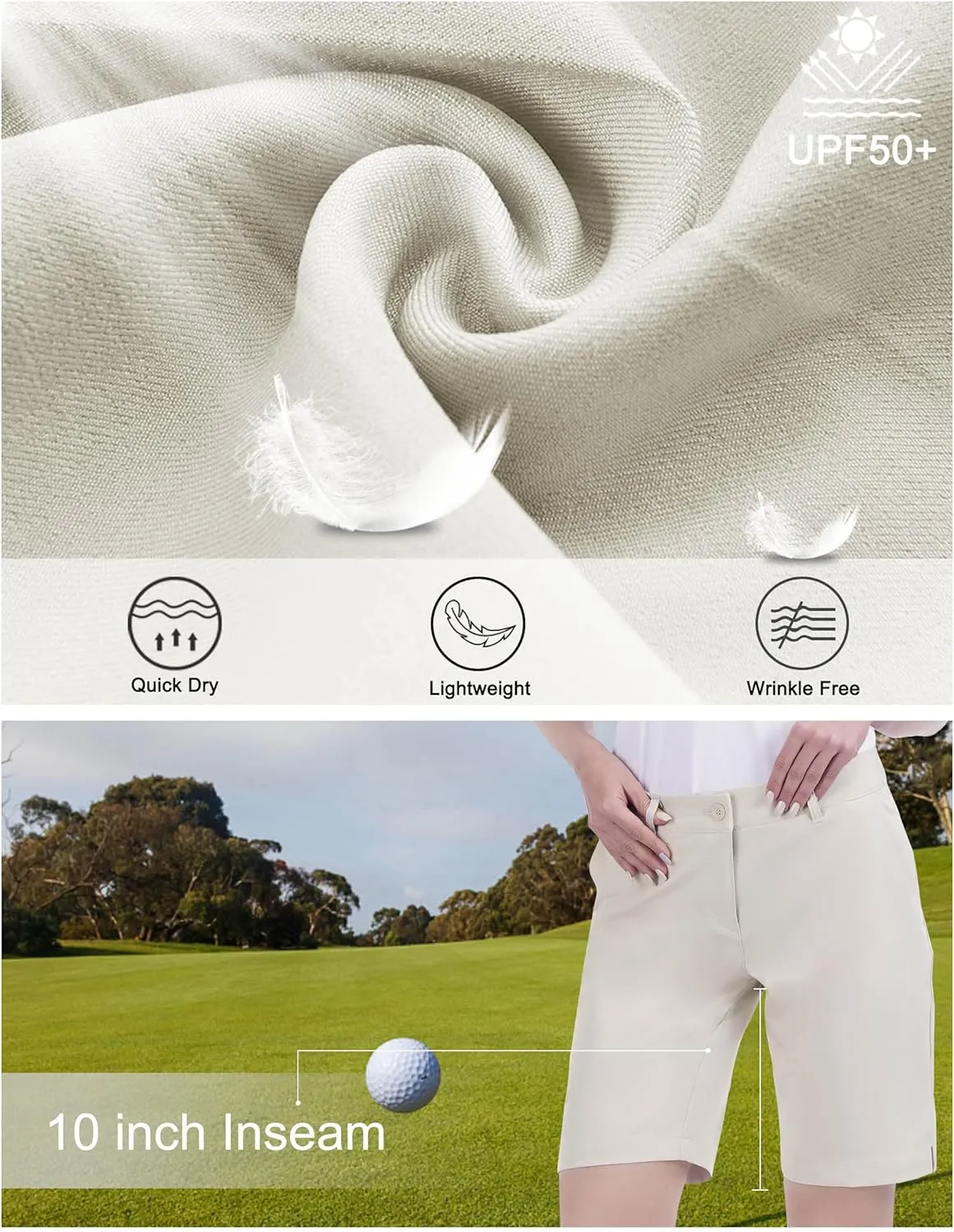 Bakery Womens Golf Shorts with Pockets 9" Quick Dry Stretch Bermuda Shorts for Ladies Summer Hiking Casual Work
